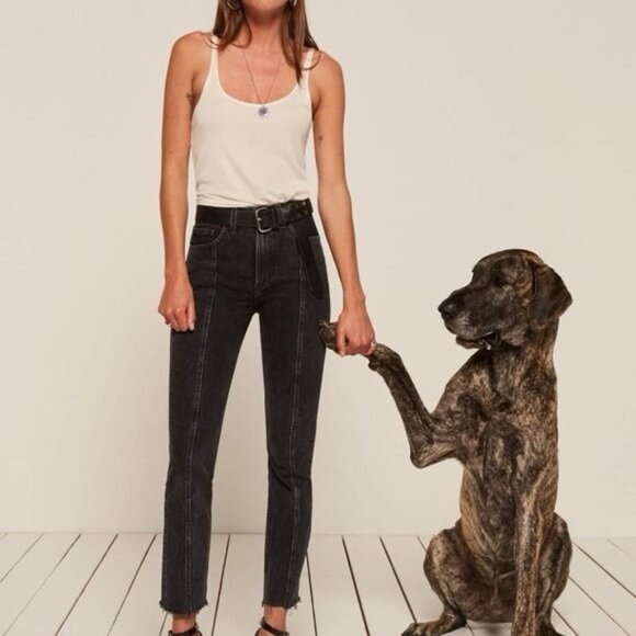 REFORMATION Seamed Straight Leg Raw Hem Jean Pacific Washed Black Size 28